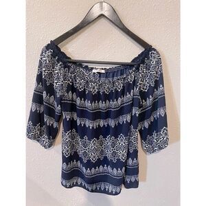 Off shoulder blue & white blouse NWOT